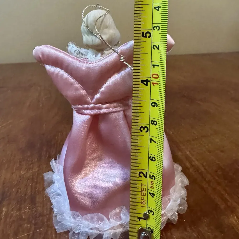 Vintage Pink Porcelain Angel Light Cover Christmas Tree Topper Figurine 5”